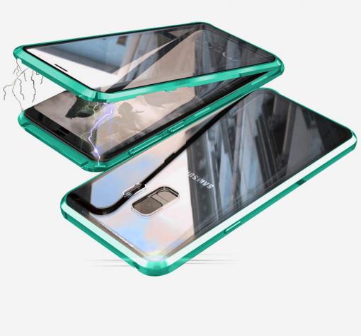 Магнитен калъф Bumper Case 360° FULL за Samsung S9 G960 - прозрачен / зелена рамка