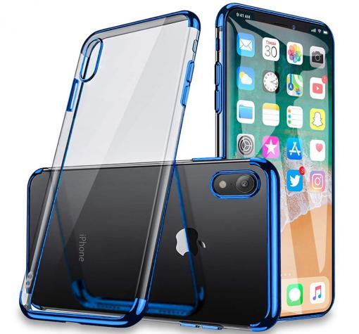 Луксозен силиконов калъф / гръб / TPU за Apple iPhone XS Max - прозрачен / син кант