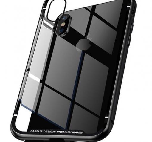 Луксозен твърд гръб BASEUS Magnetic Hardware за Apple iPhone X - прозрачен / черен кант
