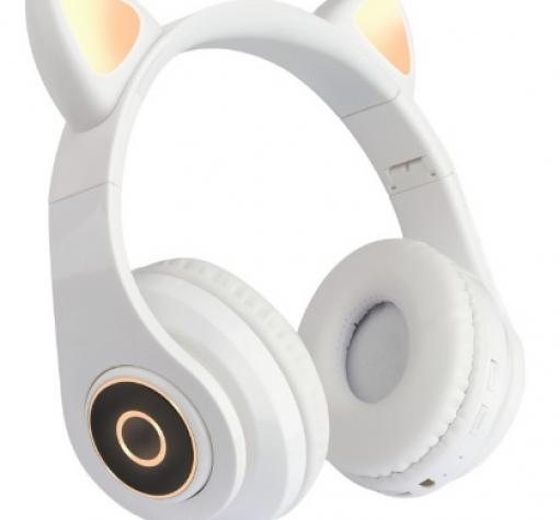Стерео LED слушалки Bluetooth Cat Ear CT-86 / Wireless Headphones / безжични LED слушалки Cat Ear CT-86 - бели