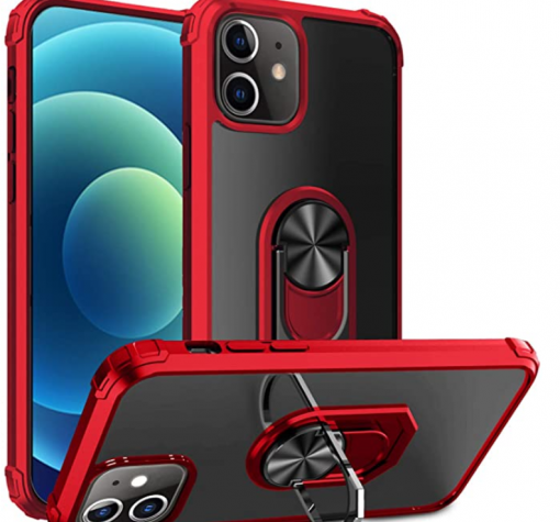 Удароустойчив гръб със стойка и магнитно захващане за Apple iPhone 12 / 12 Pro 6.1'' – прозрачен / червен кант