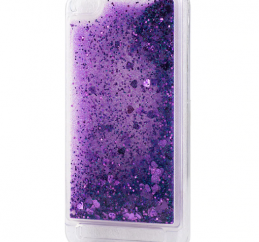 Луксозен твърд гръб 3D Water Case за Xiaomi Redmi 6A - прозрачен / течен гръб с брокат / сърца / лилав