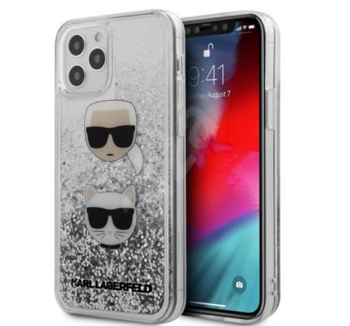 Оригинален гръб 3D Water Case за Apple iPhone 12 Pro Max 6.7" - сребрист брокат / KARL LAGERFELD