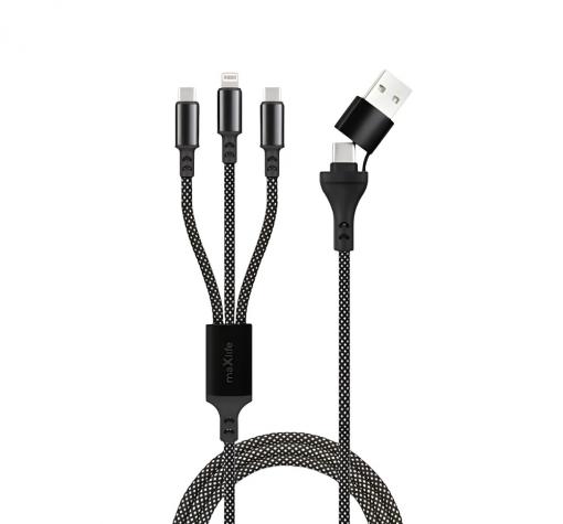 Кабел USB + Type C Maxlife ALL in 1 Lightning + 2x USB-C 1,0 m 66W