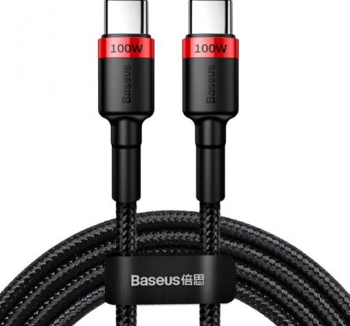 USB кабел BASEUS CAFULE PD Type-C to Type-C, 5A 2m.100W /черно и червено/