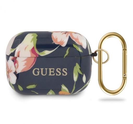 Оригинален калъф Guess Flower Collection за AirPods Pro слушалки - черен кейс със цветя
