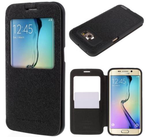 Луксозен кожен калъф Mercury Corporation S-View за Samsung S6 Edge G925 - черен