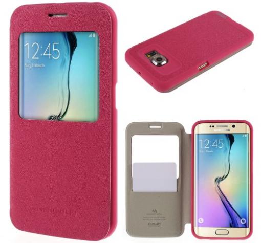 Луксозен кожен калъф Mercury Corporation S-View за Samsung S6 Edge G925 - цикламен