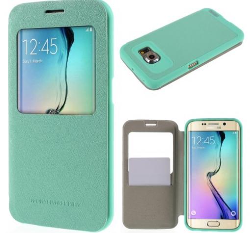 Луксозен кожен калъф Mercury Corporation S-View за Samsung S6 Edge G925 - зелен