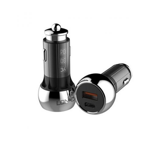 Зарядно за кола LDNIO C1 12V-24V PD+QC 3.0 с 2 USB порта / Qualcomm Quick Charge 3.0 Type-C към Type-C - черно