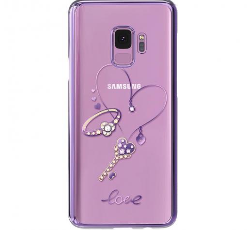 Луксозен твърд гръб KINGXBAR Swarovski Diamond за Samsung S9 G960 - прозрачен с лилав кант / Love