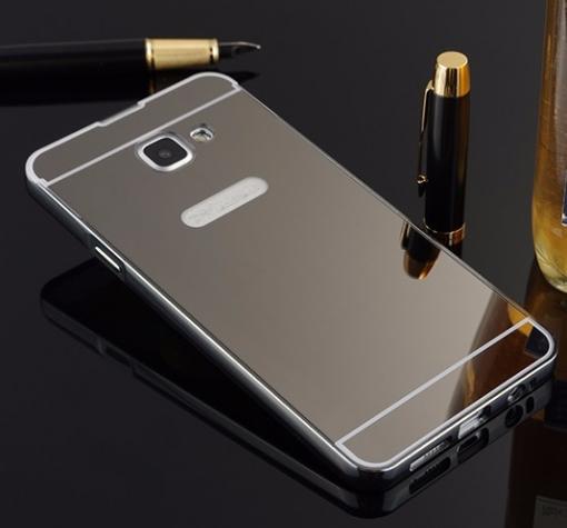 Луксозен алуминиев бъмпер с твърд гръб за Samsung A5 2016 A510 - огледален / тъмно сив