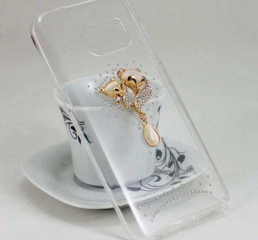 Луксозен твърд гръб с камъни за Samsung S7 Edge G935 - прозрачен / котета