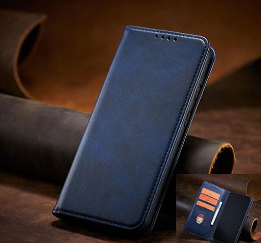 Луксозен кожен тефтер с магнитен капак за Huawei P60 Pro - тъмносин
