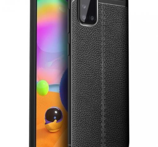 Луксозен силиконов калъф / гръб / TPU за Samsung A02s - черен / имитиращ кожа