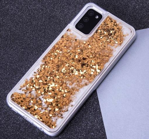 Луксозен твърд гръб / кейс / 3D Water Case за Samsung A53 5G - прозрачен течен гръб с брокат златист