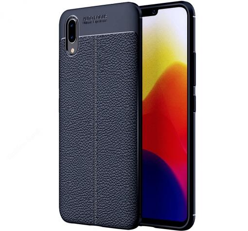 Луксозен силиконов калъф / гръб / TPU за Huawei P20 - тъмно син / имитиращ кожа