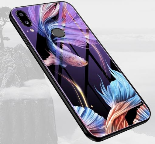 Луксозен стъклен твърд гръб за Huawei P Smart 2019 - риби