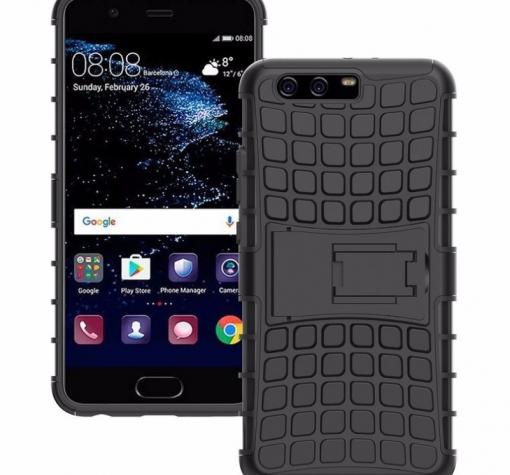 Силиконов гръб TPU Hybrid с твърда част и стойка за Huawei P10 - черен