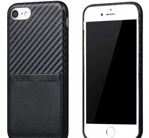 Оригинален гръб X-level Card Case за Apple iPhone 6 / iPhone 6S - черен / кожа и карбон
