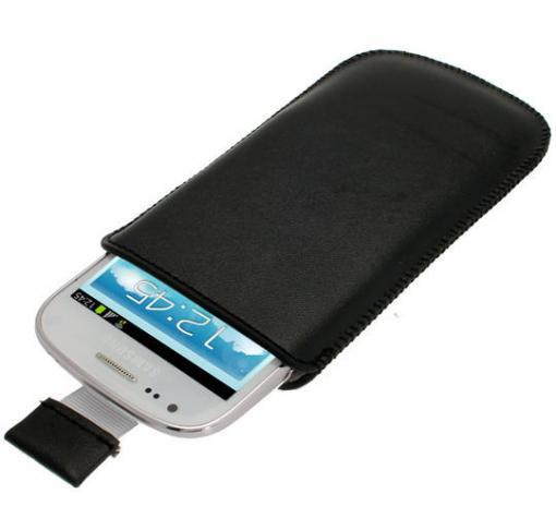 Кожен калъф с издърпване за Samsung I8190 S3 mini / S III mini - черен