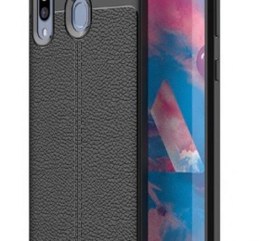 Луксозен силиконов калъф / гръб / TPU за Samsung M30 - черен / имитиращ кожа