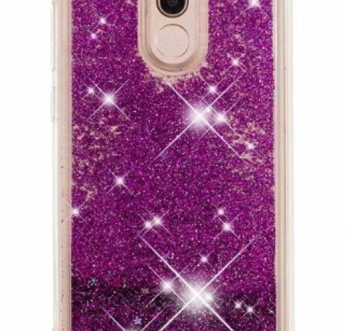 Луксозен твърд гръб 3D Water Case за Huawei Mate 20 Lite - прозрачен / течен гръб с лилав брокат / звездички