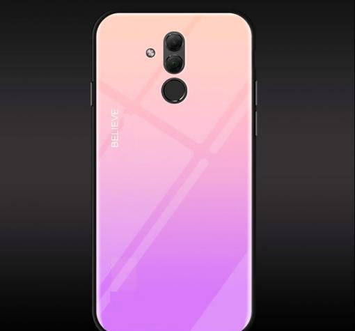 Луксозен стъклен твърд гръб за Huawei Mate 20 Lite - преливащ / розово и лилаво