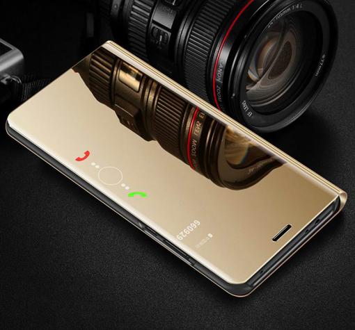 Луксозен калъф Clear View Cover с твърд гръб за Huawei Honor 8X - златист