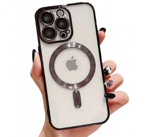 Луксозен силиконов калъф / кейс / MagSafe case за Apple iPhone 13 Pro Max 6.7" - прозрачен кейс / черен кант