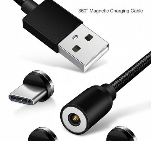 3 В 1 Магнитен кабел KLGO за зареждане с 3 накрайника Lightning, micro USB И Type C - черен