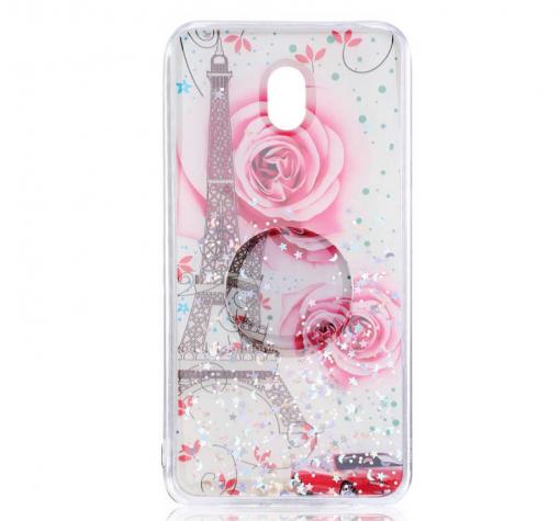 Луксозен силиконов калъф / гръб / RUBY TPU с Popsocket за Xiaomi Redmi 8A - бял / Tour Eiffel and Roses