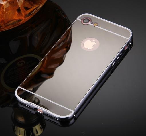Луксозен алуминиев бъмпер с твърд гръб за Apple iPhone 7 - огледален / тъмно сив