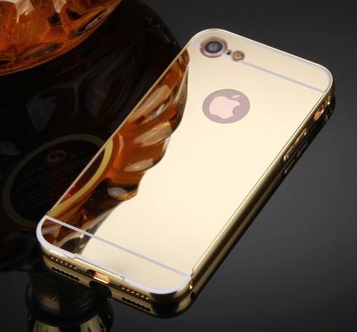 Луксозен алуминиев бъмпер с твърд гръб за Apple iPhone 7 - огледален / златист
