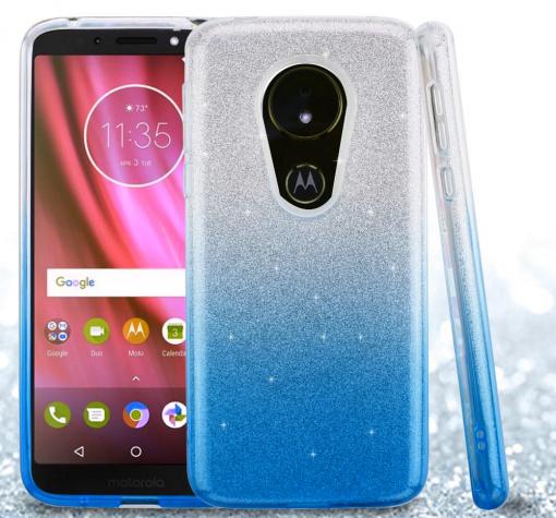 Силиконов калъф / гръб / TPU за Motorola Moto G6 Play - преливащ / сребристо и синьо / брокат