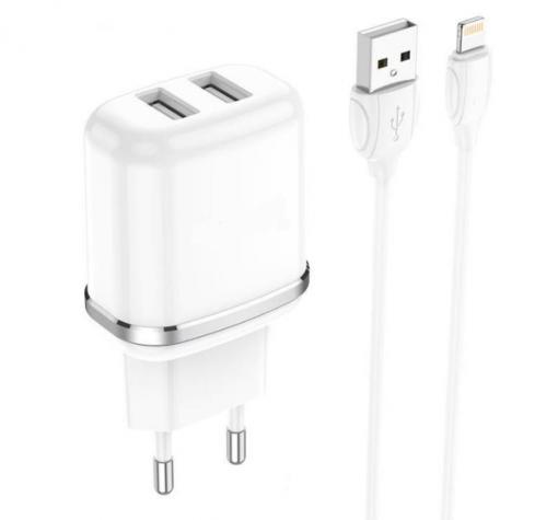 Зарядно устройство комплект BLUE Power BLBA25A 220V с 2 USB изхода 2.4A с кабел 1м Lightning