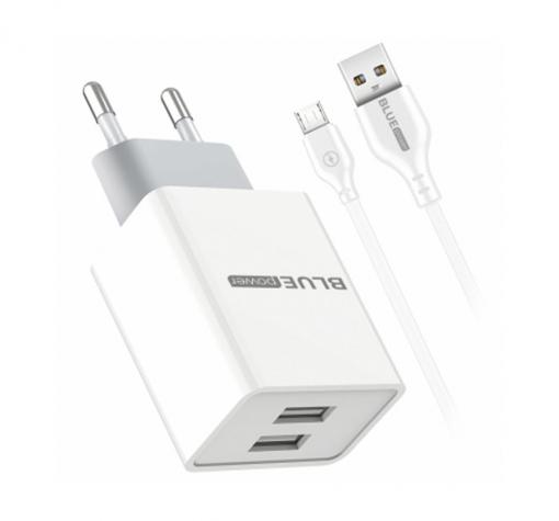 Зарядно устройство BLUE Power L65EU 220V с 2 USB изхода 2.4A с кабел 1м Micro USB