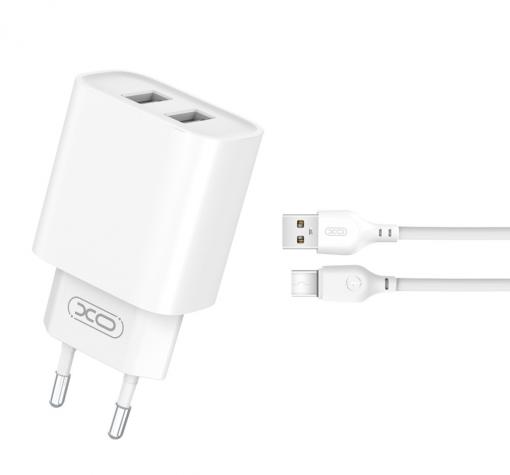 Зарядно устройство комплект XO CE02C 2x USB 2,1A + Type C кабел