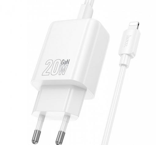 Зарядно устройство HOCO N60 220V 20W / Type C to Lightning - бяло