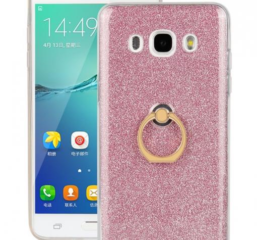 Луксозен силиконов гръб със стойка за Samsung J5 2016 J510 - Rose Gold / брокат