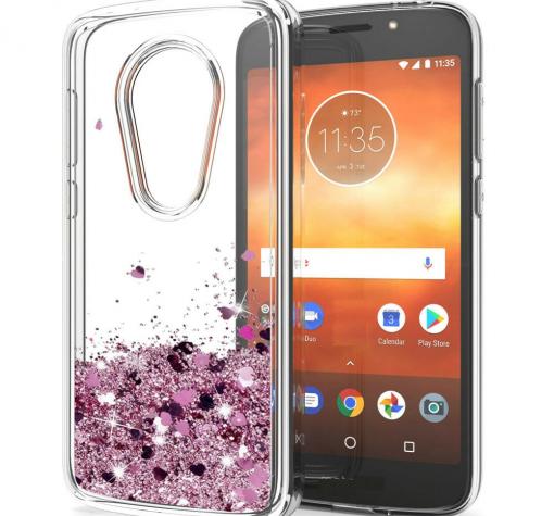 Луксозен твърд гръб 3D Water Case за Nokia 5.3 - прозрачен / течен гръб с брокат / сърца / розов