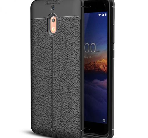 Луксозен силиконов калъф / гръб / TPU за Nokia 2.1 2018 - черен / имитиращ кожа