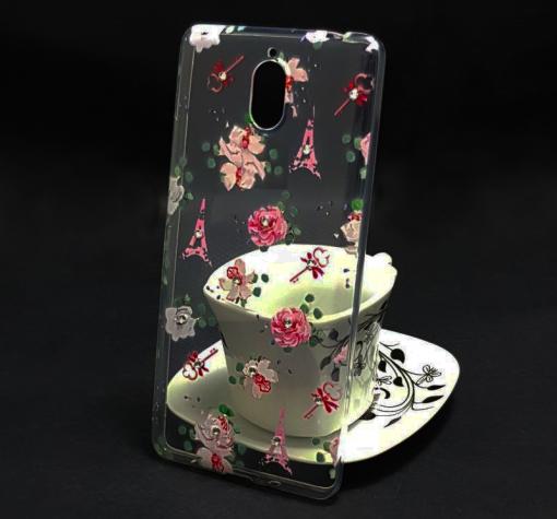 Луксозен силиконов калъф / гръб / TPU с камъни за Nokia 3.1 2018 - Айфелова кула и цветя