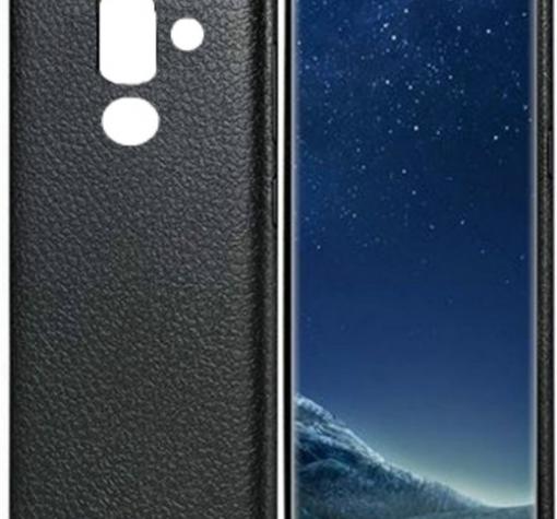 Луксозен силиконов калъф / гръб / TPU за Nokia 7 Plus - черен / имитиращ кожа