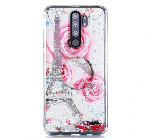 Луксозен силиконов калъф / гръб / RUBY TPU с Popsocket за Xiaomi Redmi Note 8 Pro - бял / Tour Eiffel and Roses
