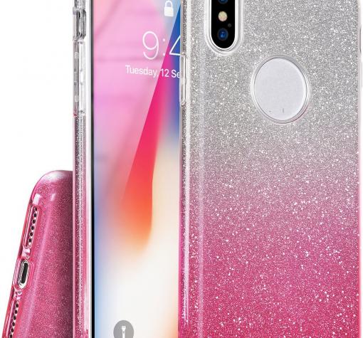 Силиконов калъф / гръб / TPU за Xiaomi Redmi Note 5 / Note 5 Pro - преливащ / сребристо и розово / брокат