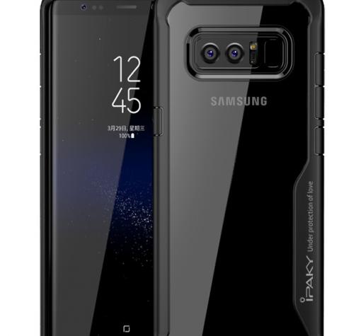 Луксозен твърд гръб със силиконов кант IPAKY за Samsung Note 8 N950 - прозрачен / черен кант