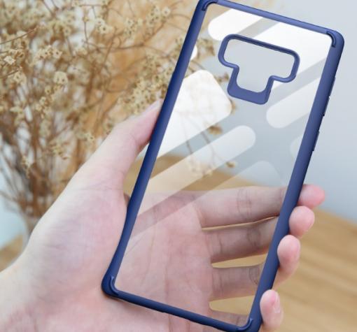 Луксозен твърд гръб Rock Clarity Series за Samsung Note 9 - прозрачен / тъмно син кант