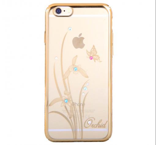 Луксозен твърд гръб KINGXBAR Swarovski Diamond за Apple iPhone 7 - прозрачен със златен кант / Orchid