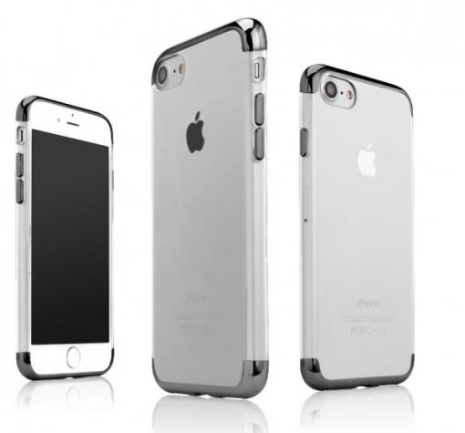 Луксозен ултра тънък силиконов калъф / гръб / TPU Ultra Thin Shining Case за Apple iPhone 7 - прозрачен / тъмно сив кант